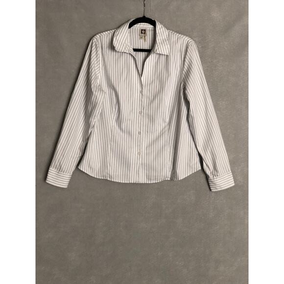 Anne Klein Tops - Anne Klein Button-Up Top Women's Large Long Sleeve Pin-Stripe